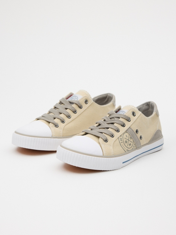 Casual printed canvas sneaker sand 45º front view