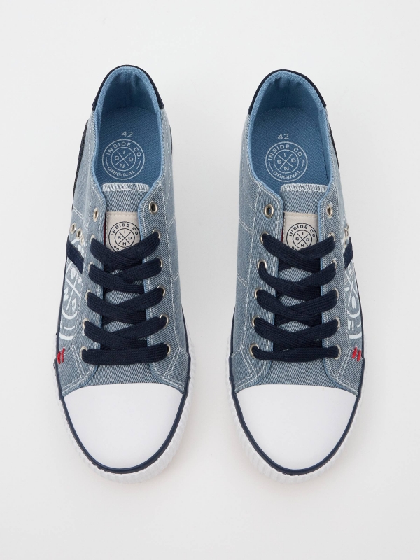 Casual canvas sneaker with toe cap steel blue zenithal view