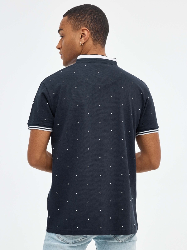 Mini-geometric print polo shirt navy middle back view