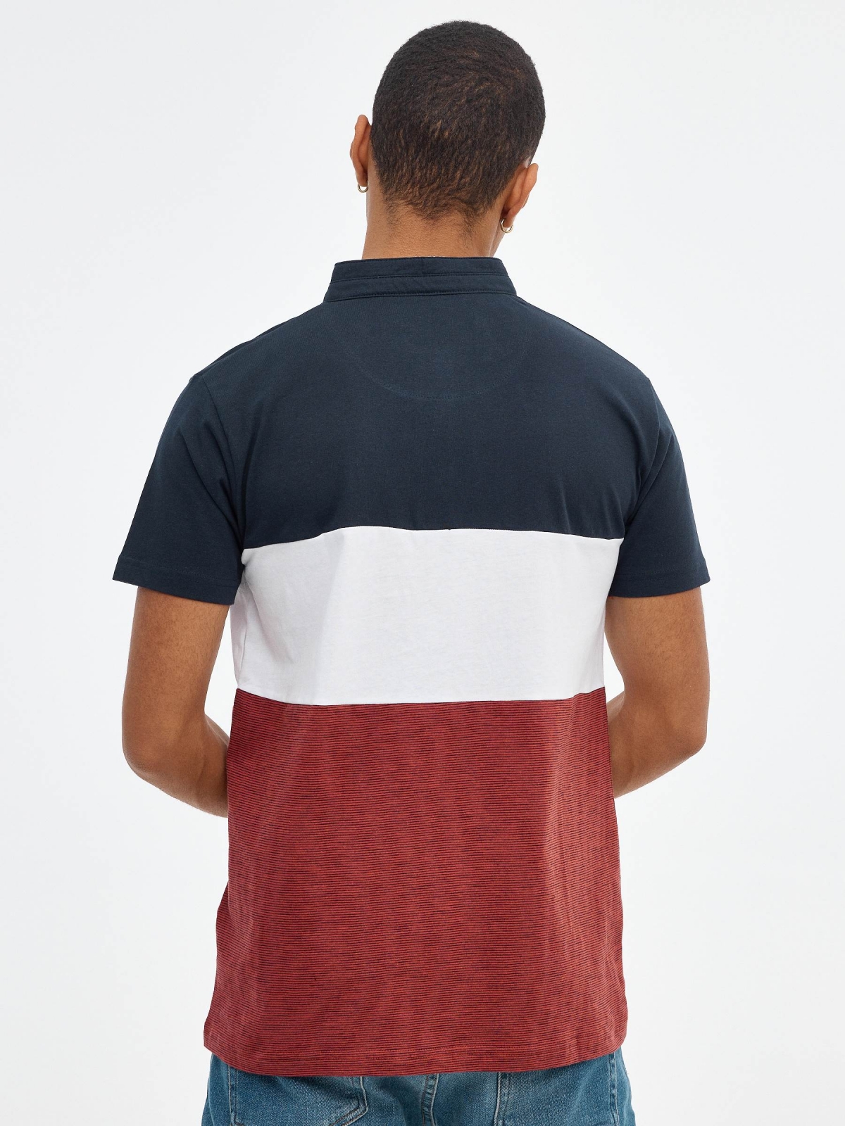 Mao color block polo shirt navy middle back view