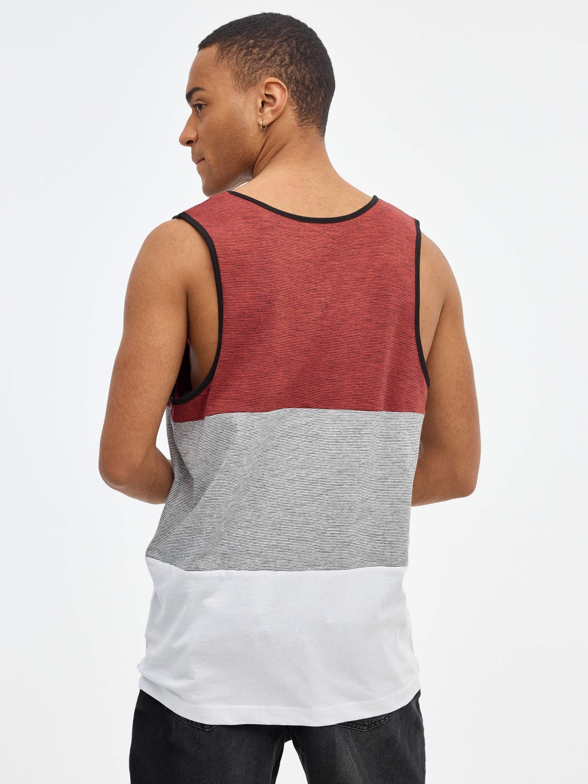 Tank top with pocket brick red middle back view
