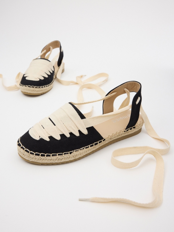 Jute sandal with lace black/beige detail view