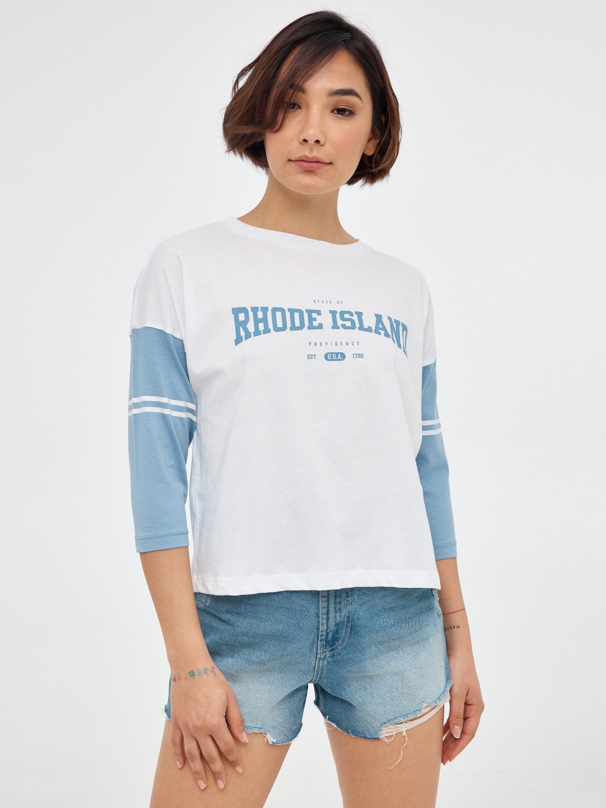 Rhode Island T-shirt steel blue middle front view
