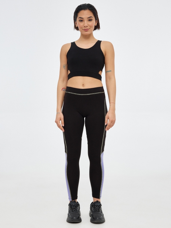 Legging with contrasts black middle front view