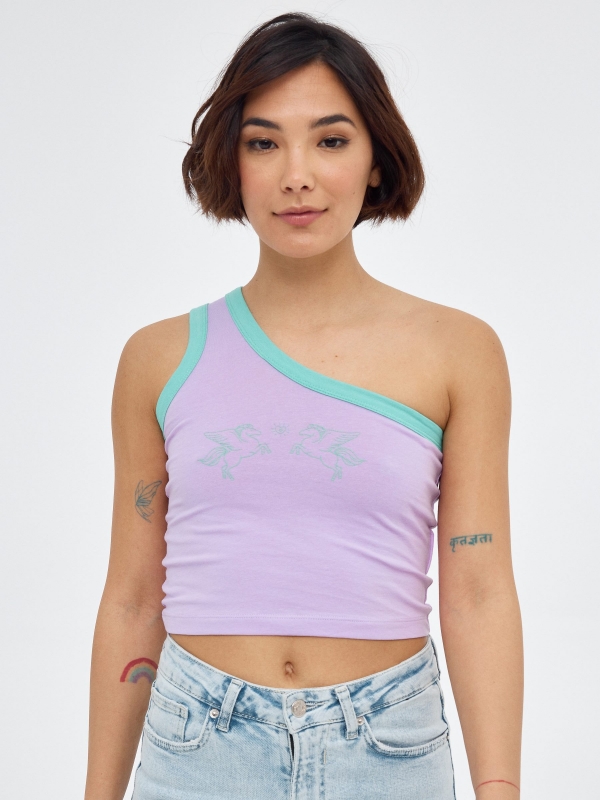 Asymmetric top print unicor mauve middle front view