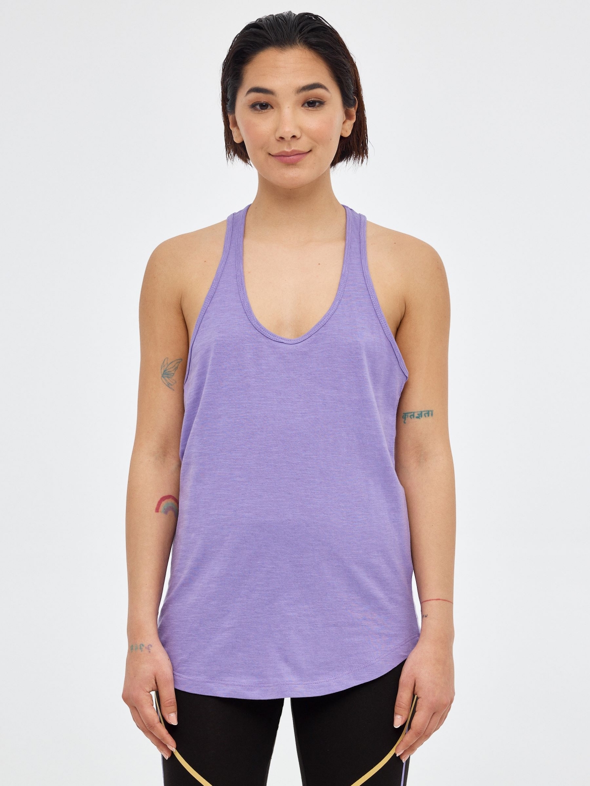 T-shirt de natação de costas lilás vista meia frontal