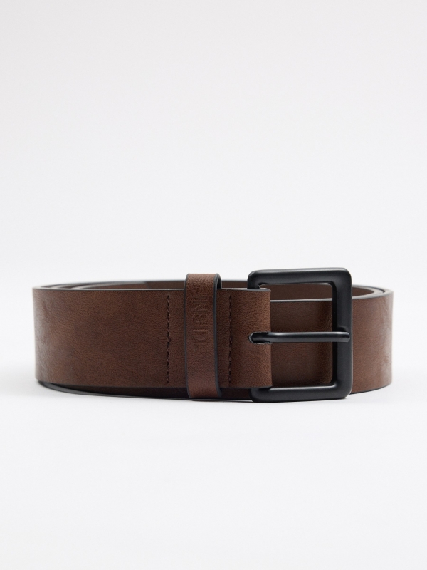 Brown leatherette belt brown rolled view