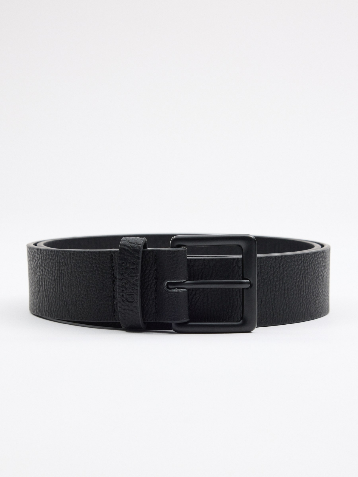 Men's black leatherette belt black rolled view