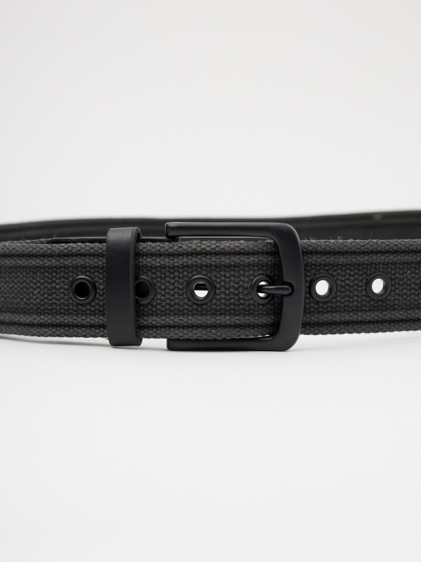 Men's black canvas belt black rolled view