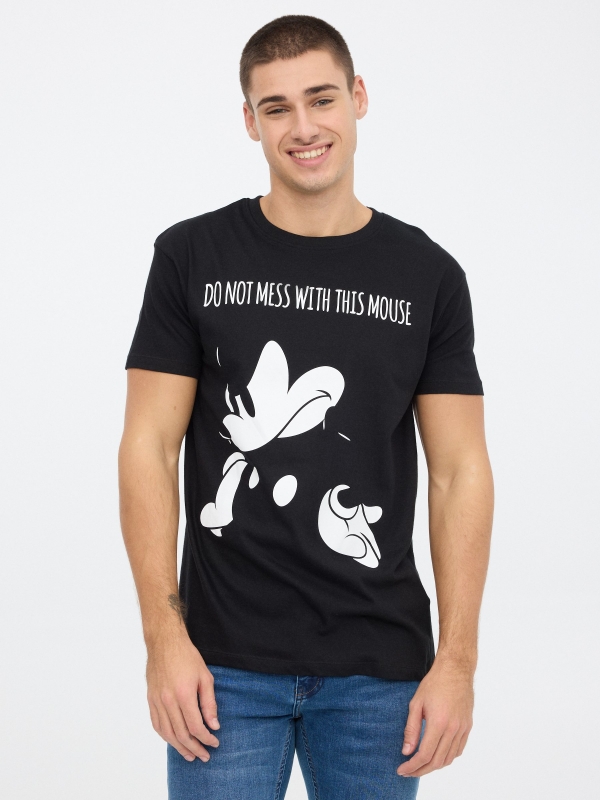 T-shirt Mickey Mouse preto vista meia frontal