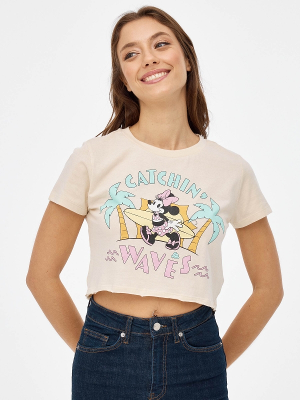 Minnie print t-shirt sand middle front view