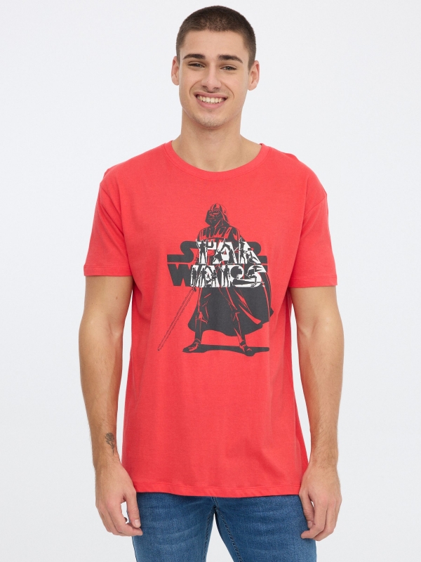T-shirt Star Wars vermelho vista meia frontal