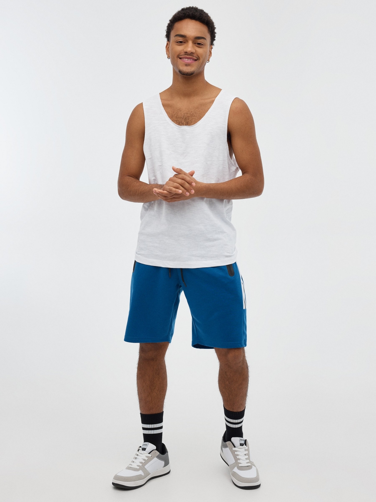 Blue Bermuda jogger shorts electric blue middle front view