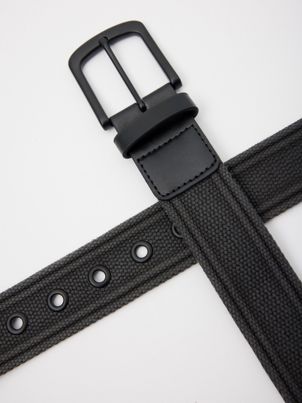 Men's black canvas belt black detail view