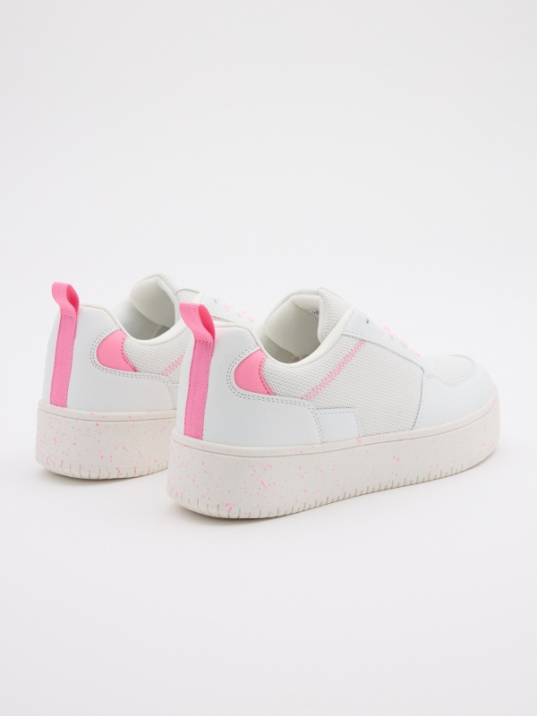 White sneakers with platform white 45º back view