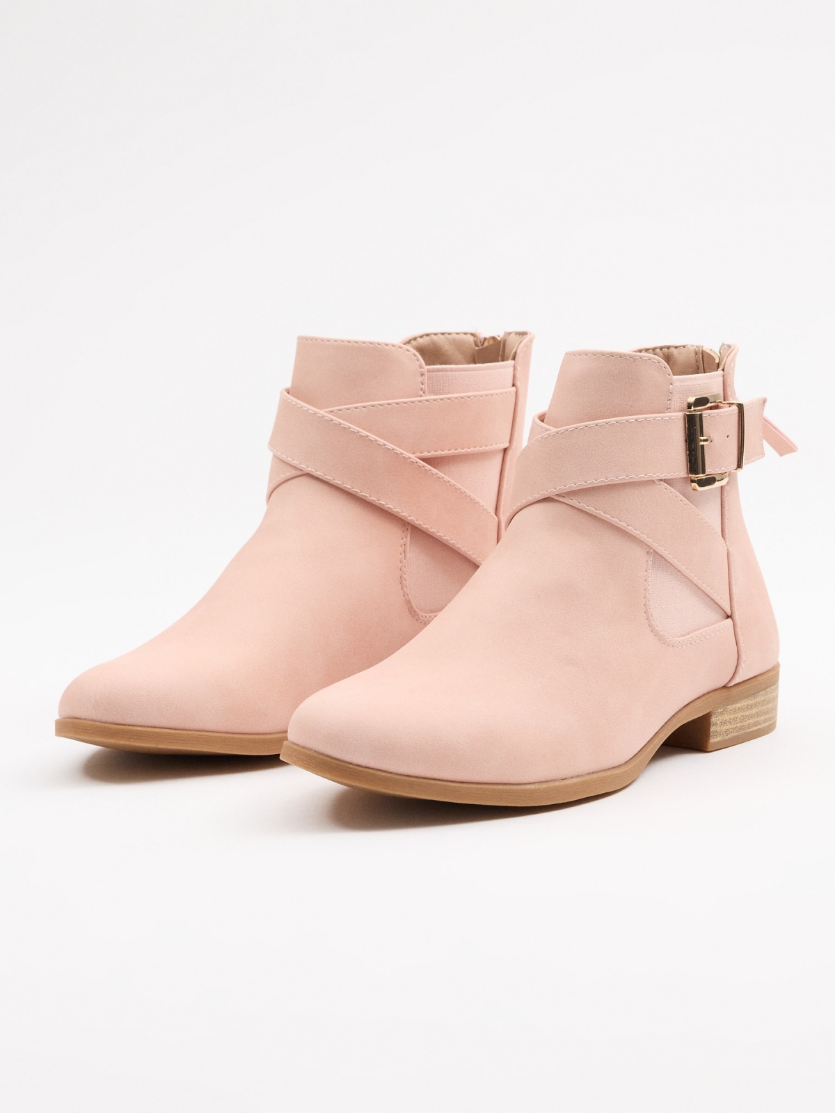 Classic elastic buckle ankle boots nude pink 45º front view