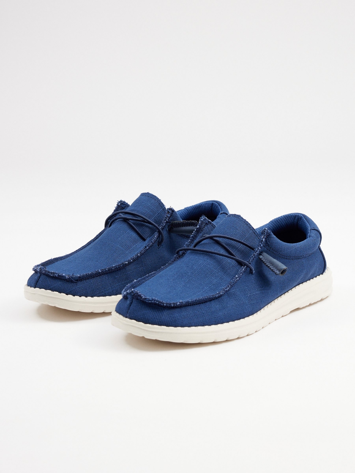 Sneaker canvas washed elastic dark blue 45º front view