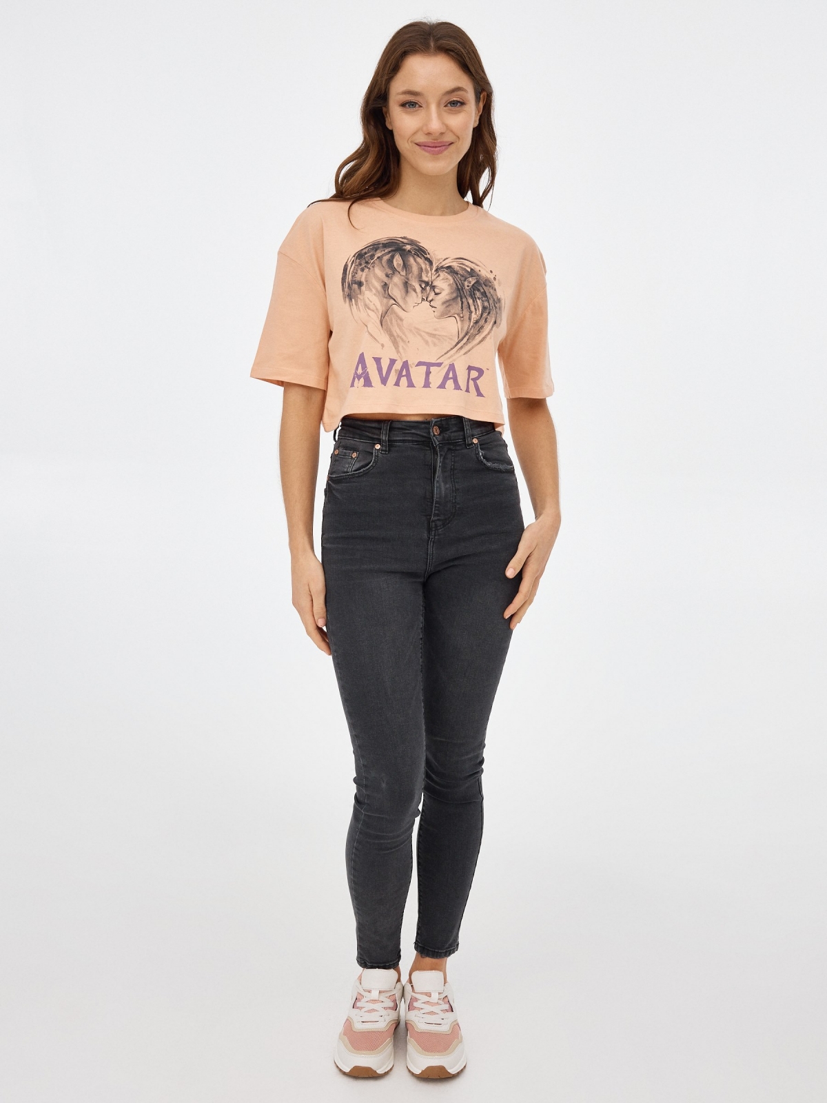 Avatar crop T-shirt peach front view