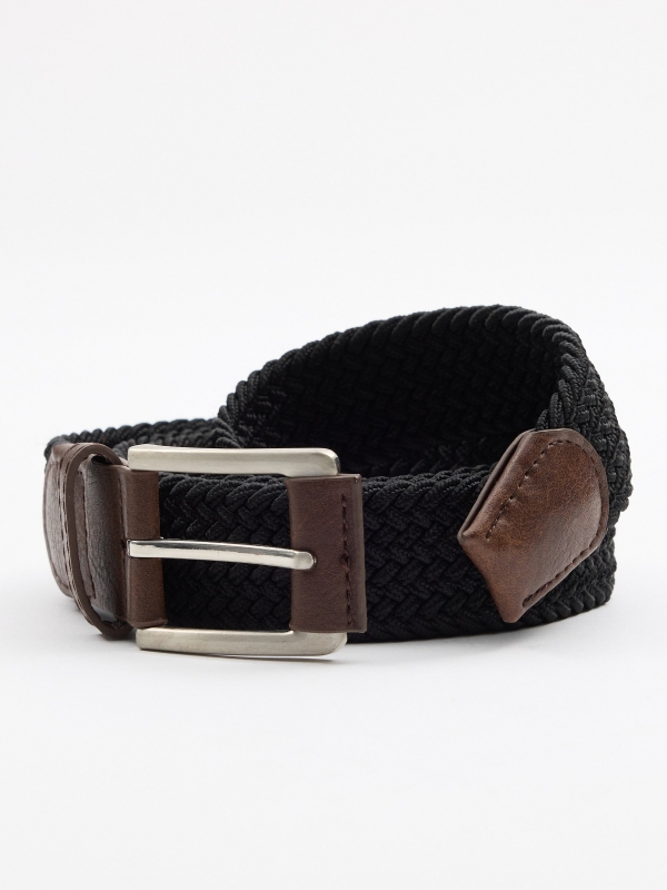 Braided elastic belt black black buckle