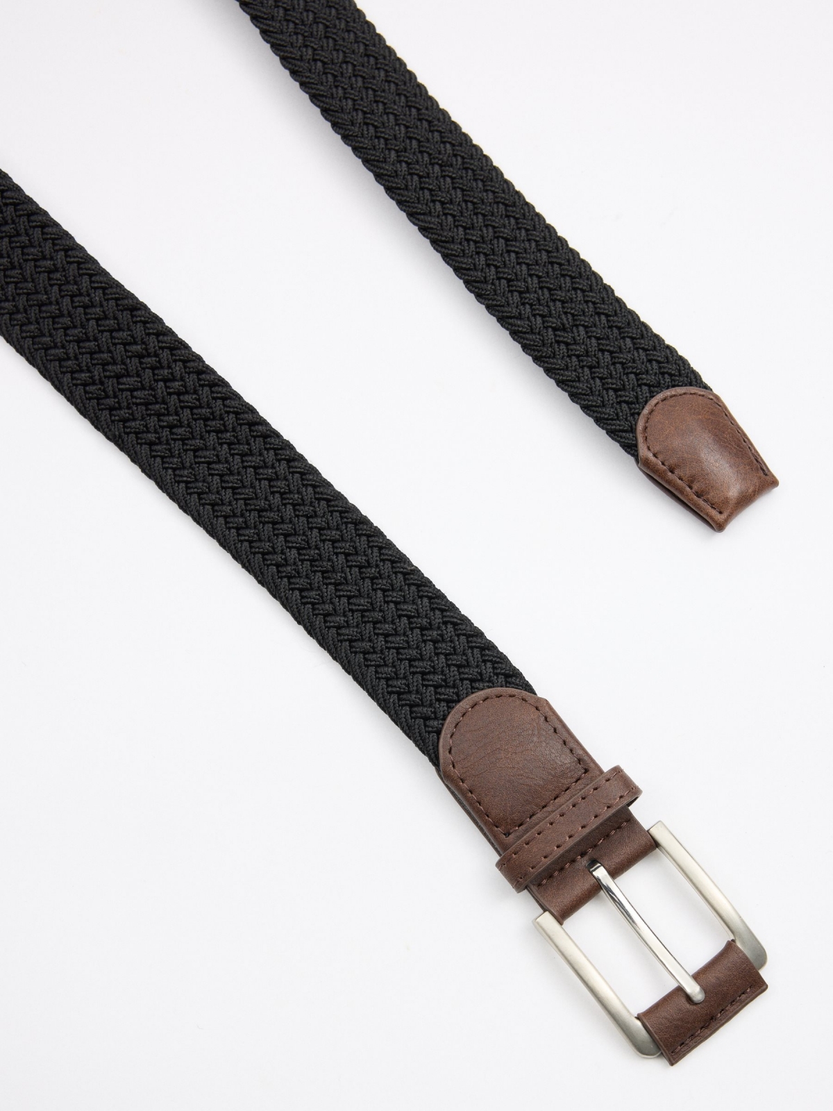 Cinturón elástico trenzado negro negro vista detalle