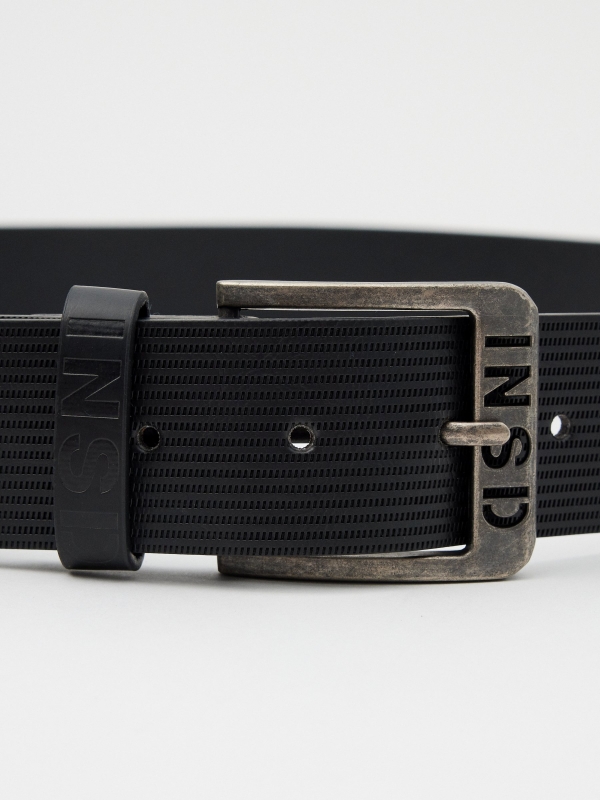 Men's black leatherette belt black buckle