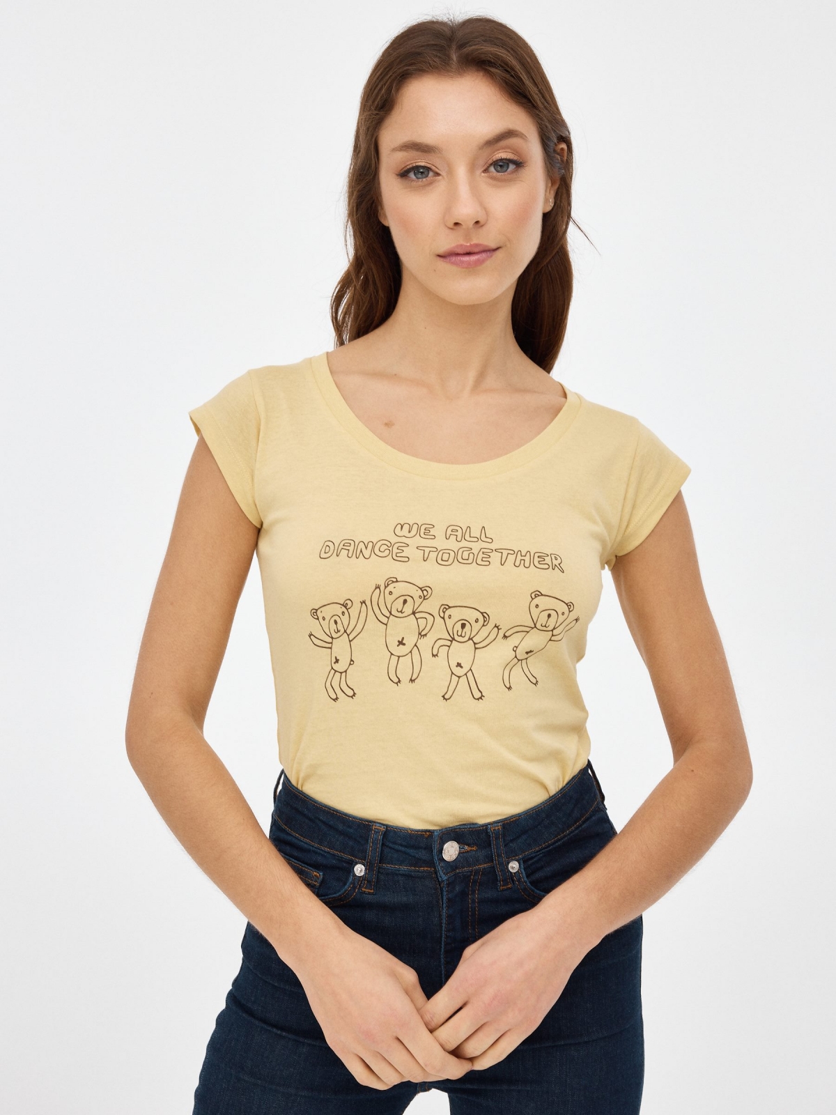 T-shirt with print pastel yellow middle front view