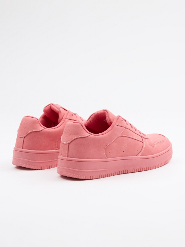 Pink casual sneaker coral 45º back view