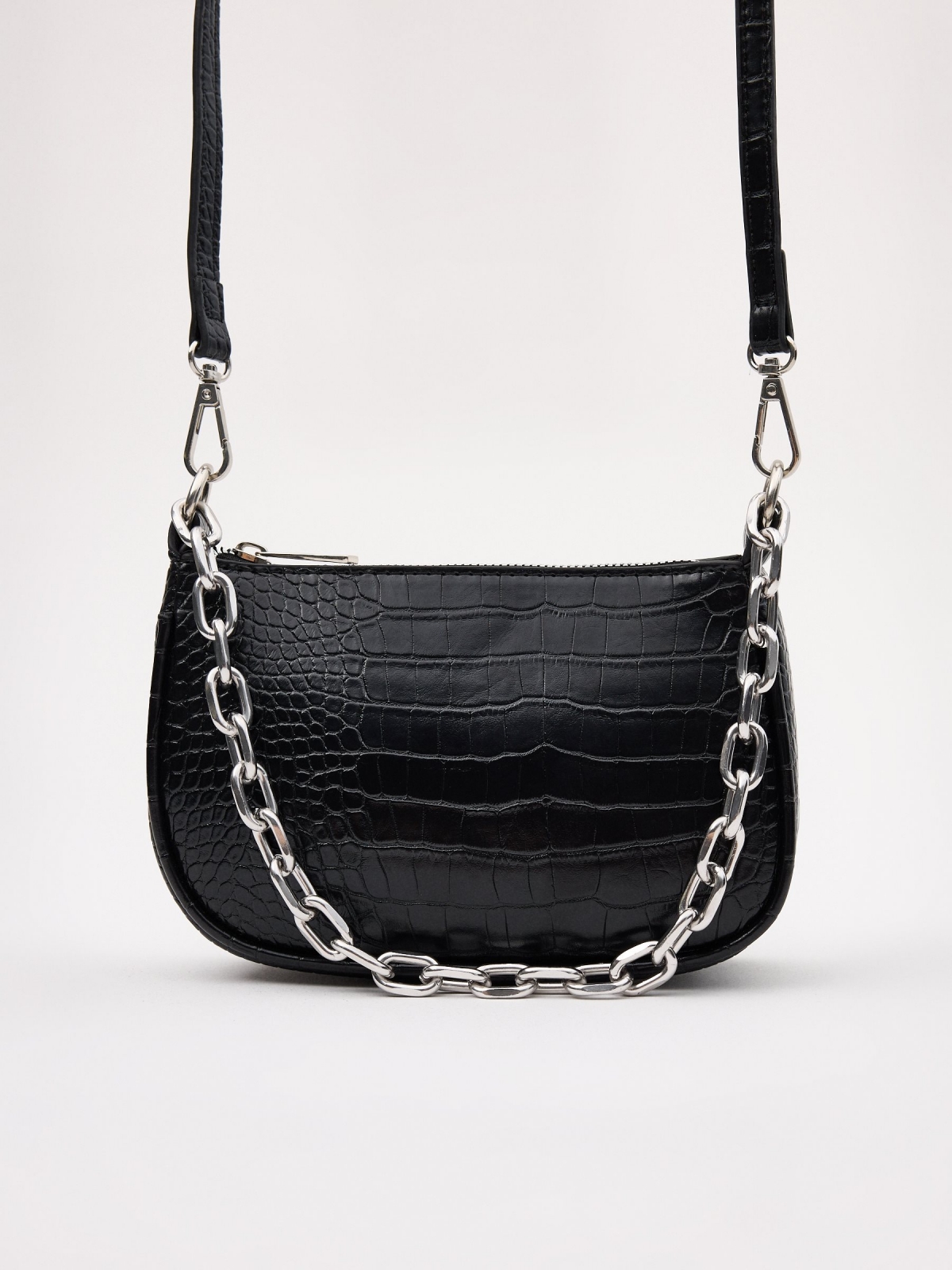 Black leather effect bag black detail view