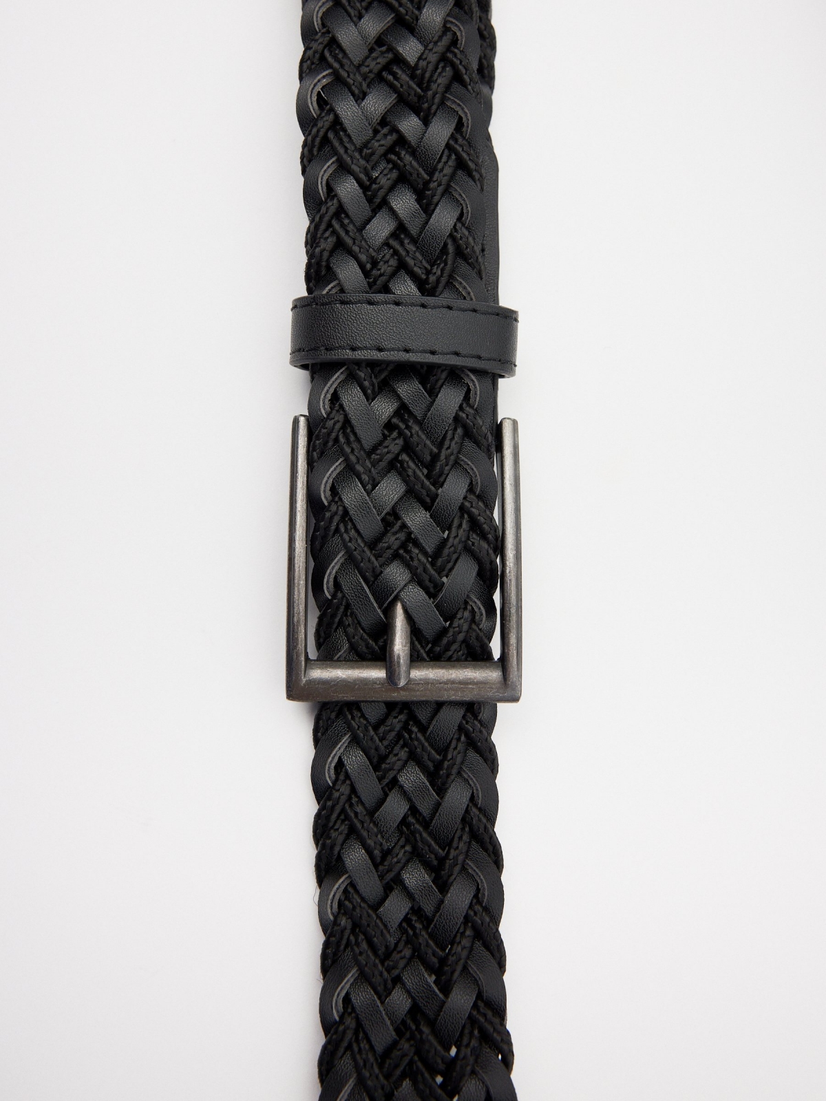 Men's black braided belt black buckle