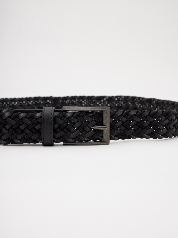 Men's black braided belt black detail view