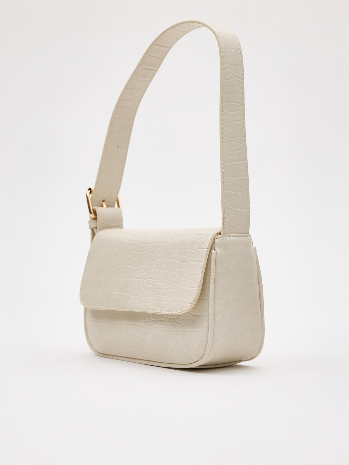White leather effect bag off white 45º side view