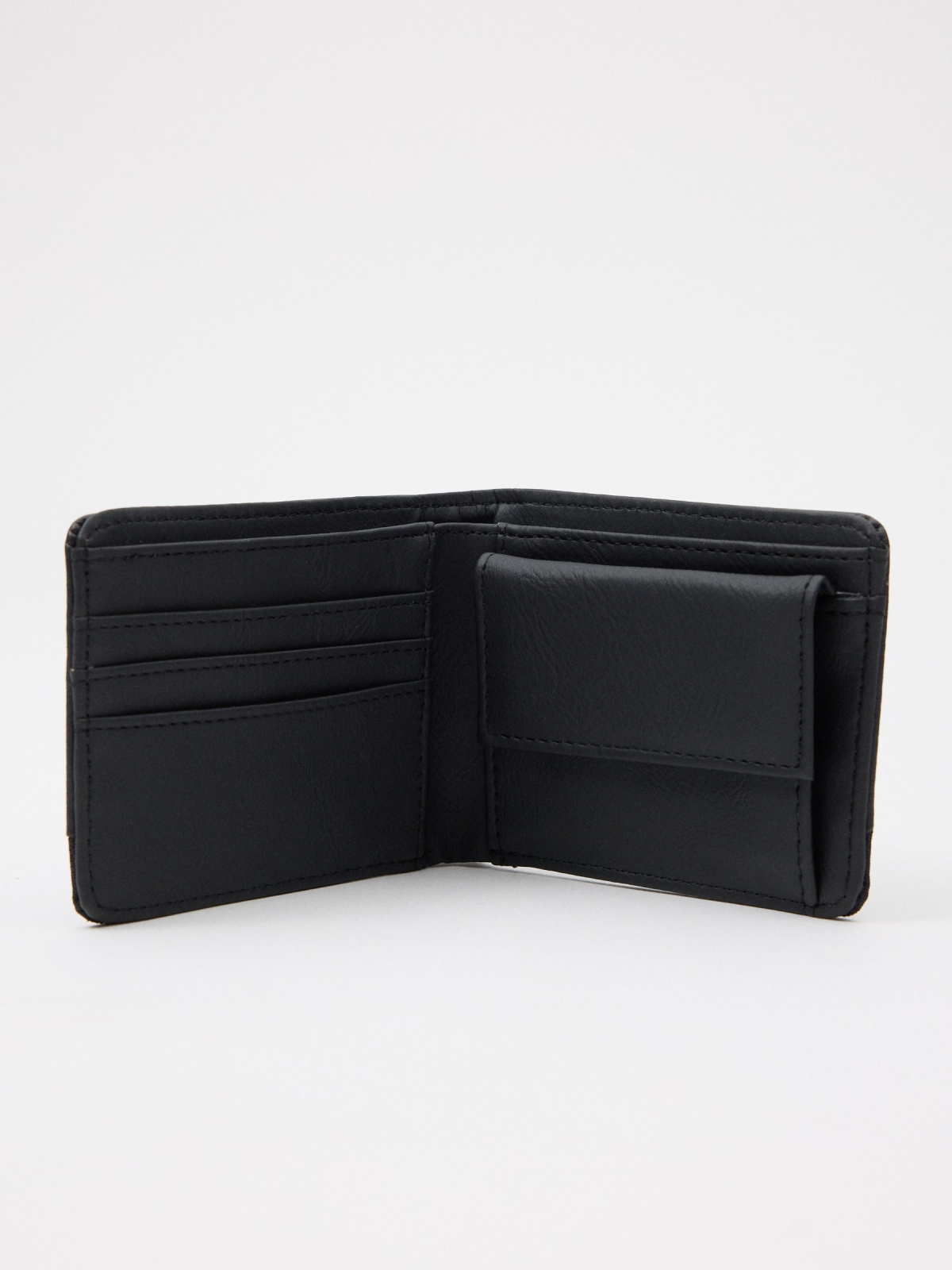 Men's black leatherette wallet black back view