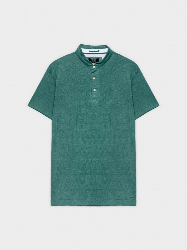  Mao collar textured polo shirt green