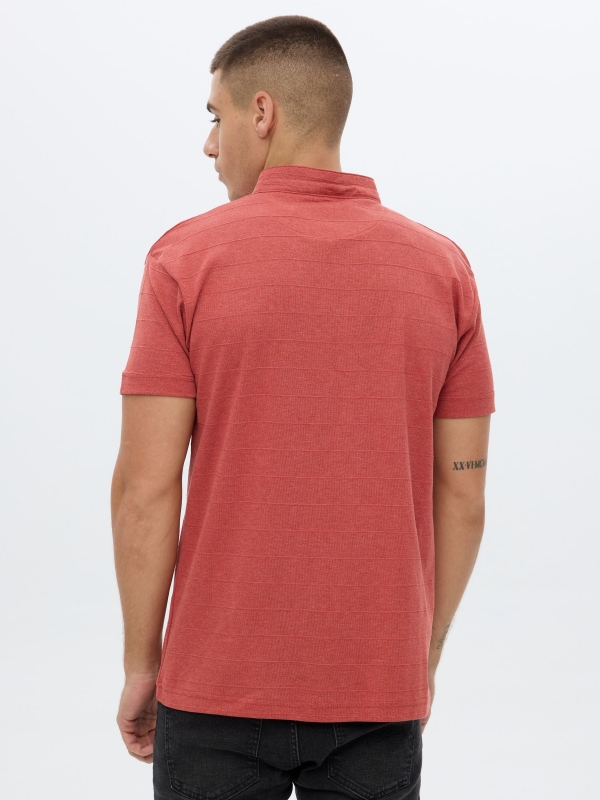 Mao collar textured polo shirt red middle back view