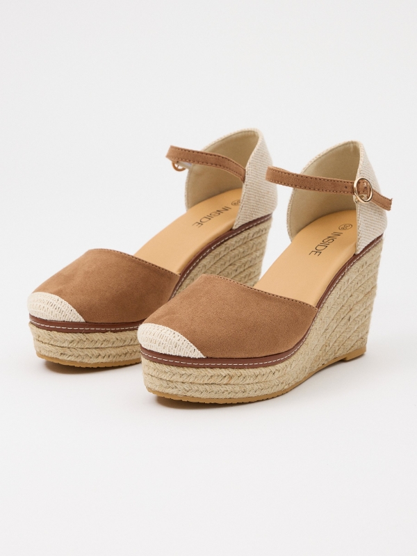Wedge jute basic closed clogs earth brown 45º front view