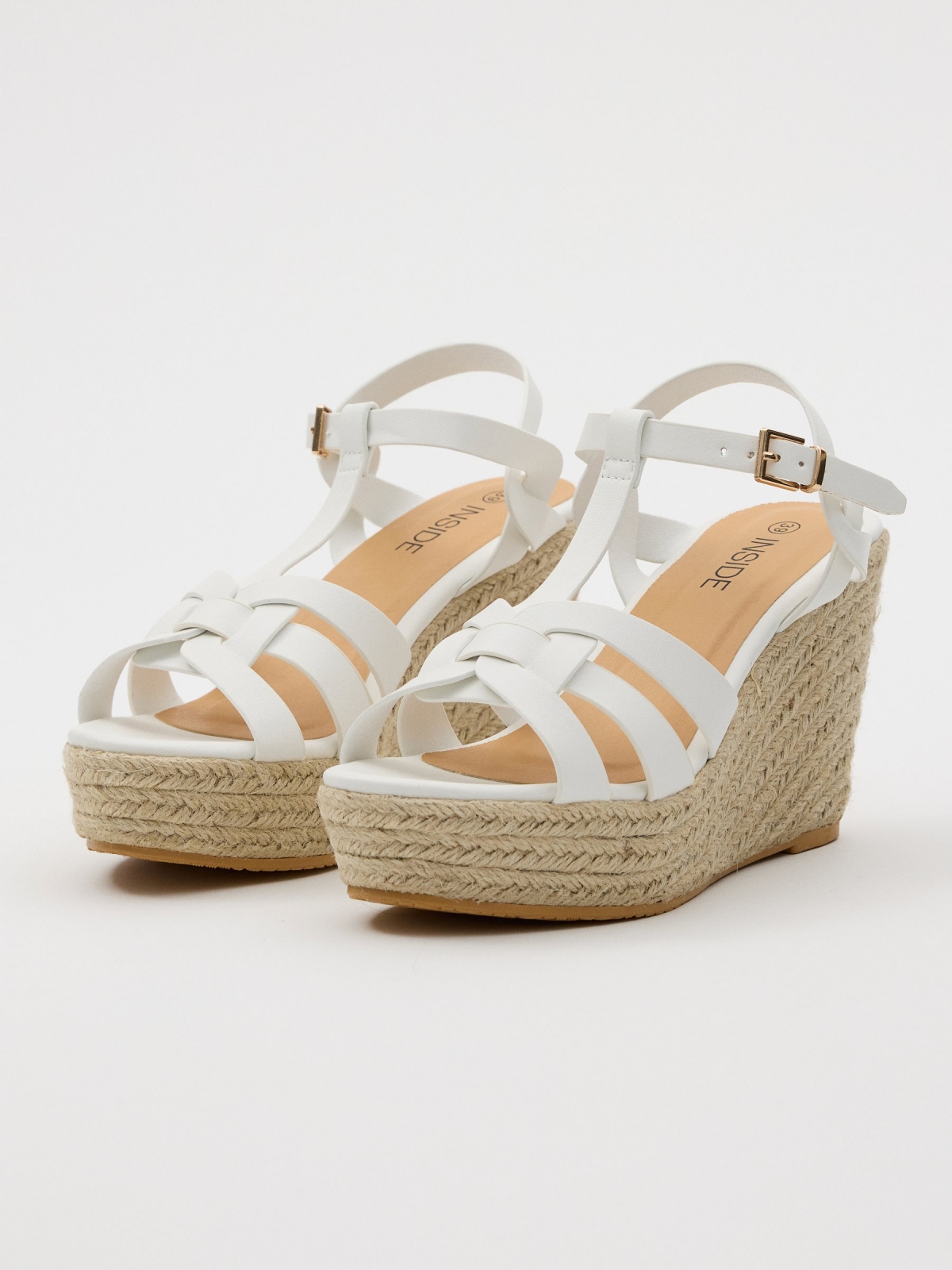 Jute wedge with strips white 45º front view
