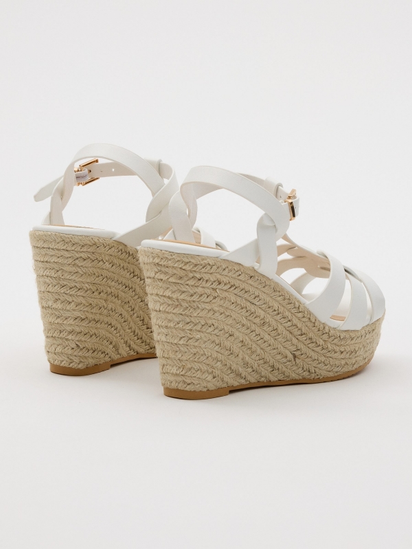 Jute wedge with strips white 45º back view