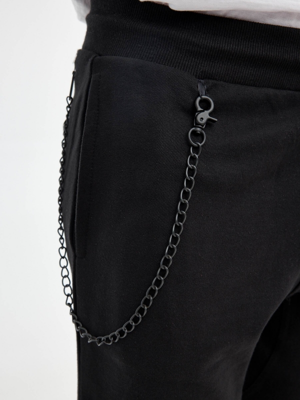 Bermuda jogger shorts with chain black detail view