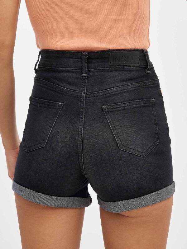 Denim high rise slim shorts black detail view