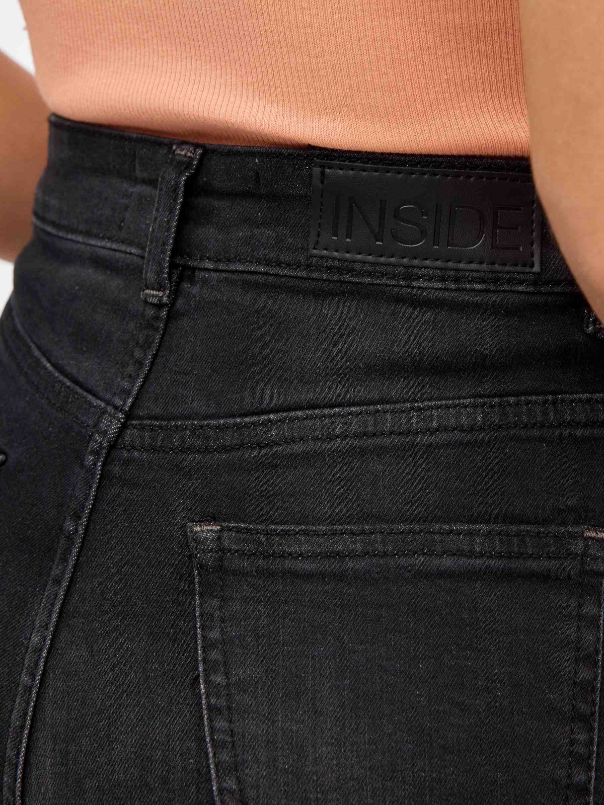 Denim high rise slim shorts black detail view