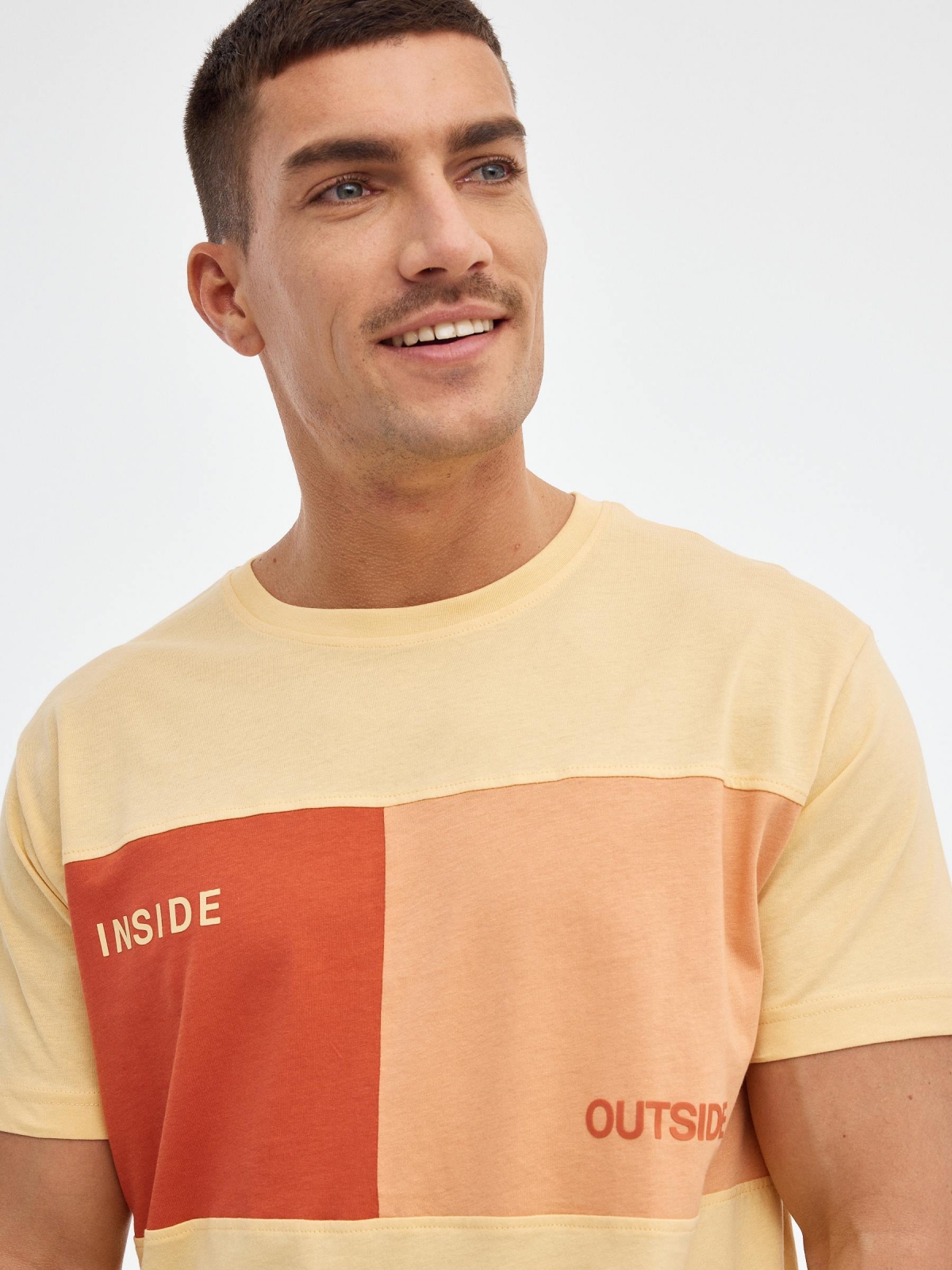 Outside color block t-shirt light yellow detail view