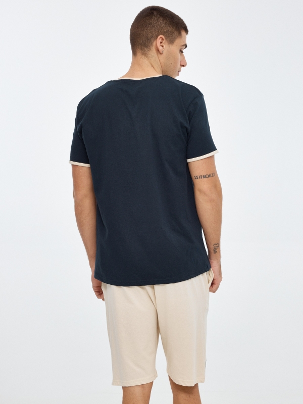 Men's short sleeve pajamas blue middle back view