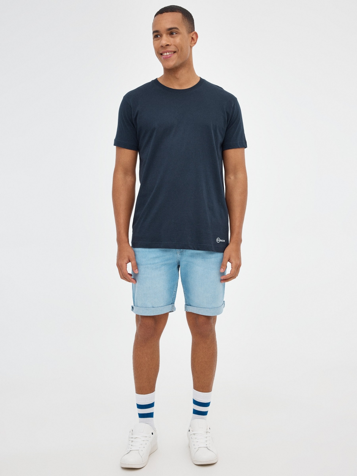 Denim Slim Bermuda Shorts blue front view
