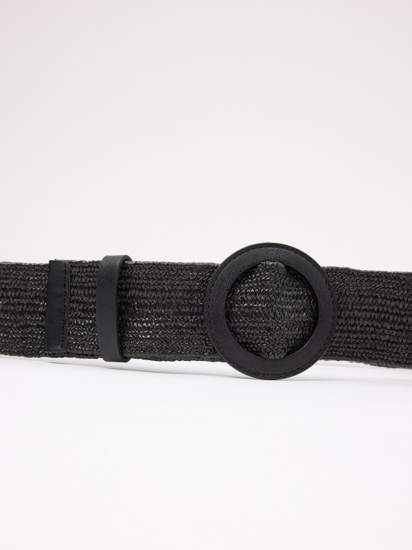 Round buckle elastic belt black