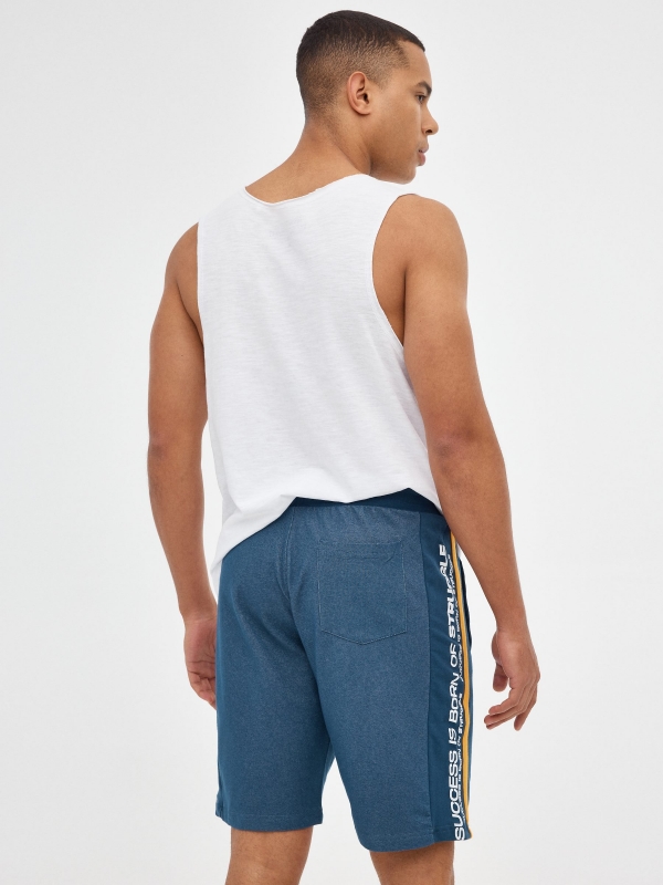 Textured Bermuda jogger shorts steel blue middle back view