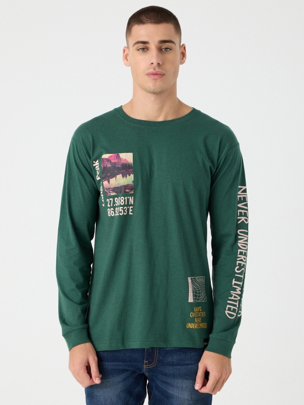 Camiseta print fotografía verde oscuro vista media frontal