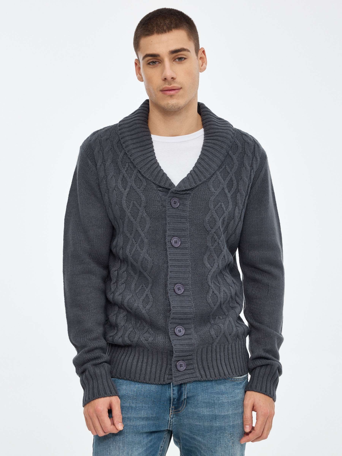 Knitted jacket stone grey middle front view