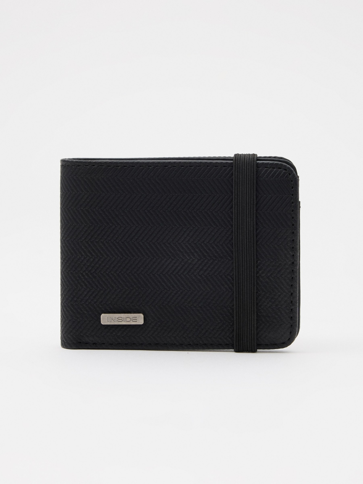 Black leatherette wallet with elastic band black