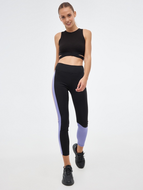 Leggings with colored details black front view