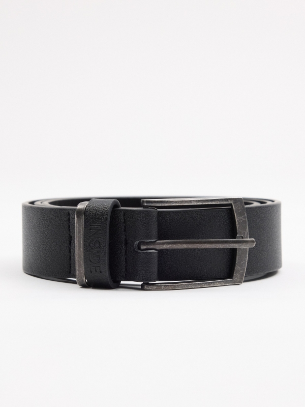 Men's black leatherette belt black rolled view